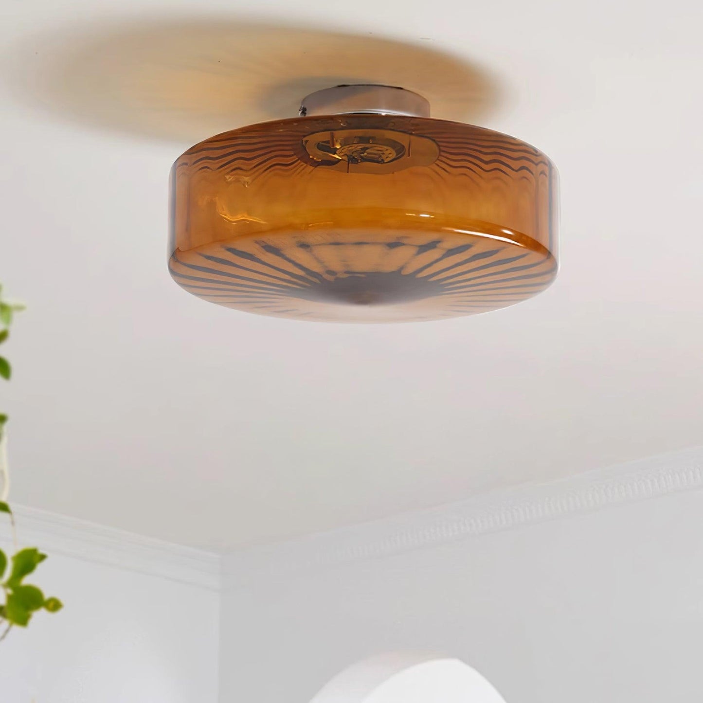 Ceiling Lamp Retro Bohemian Glass Shade with Sunray Pattern