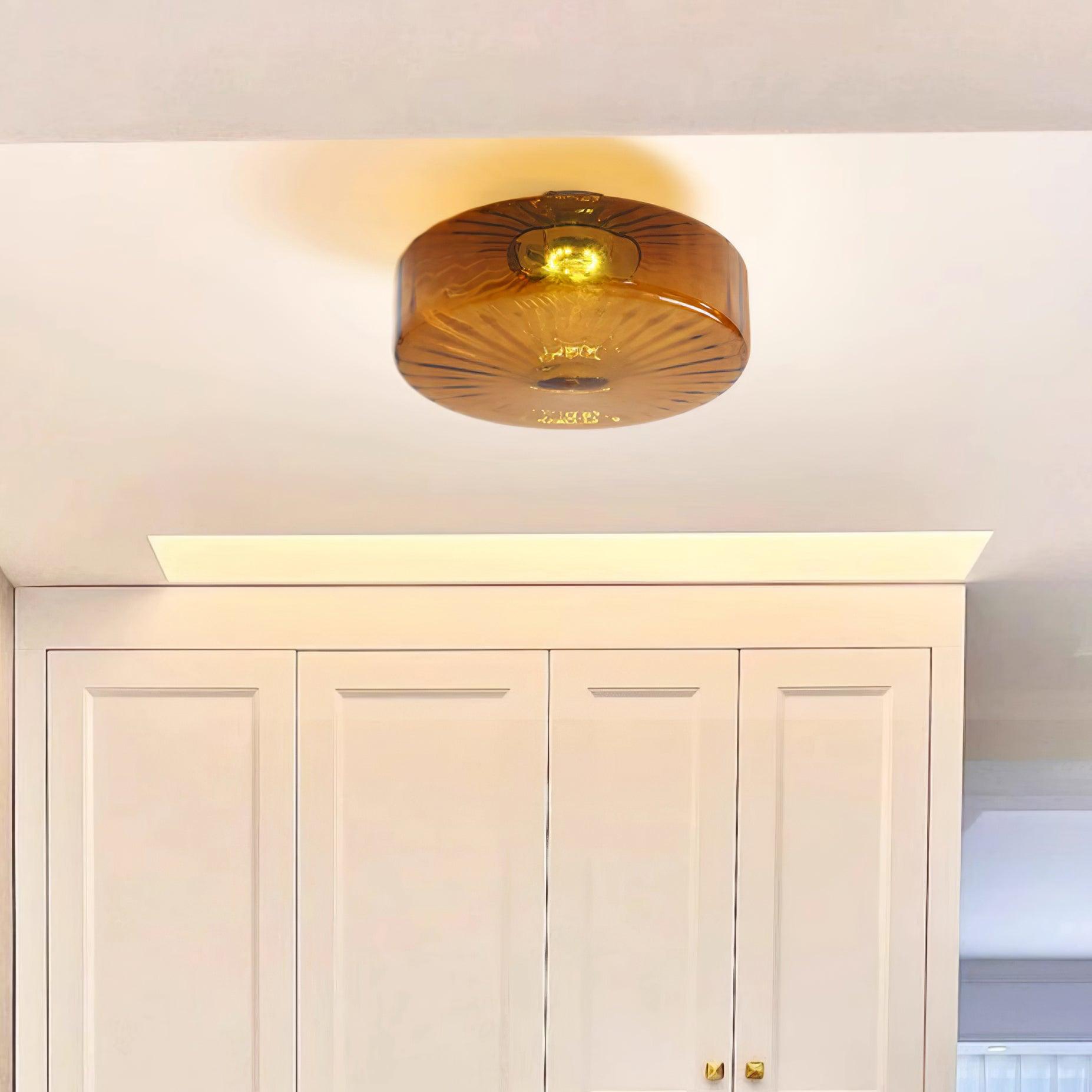 Ceiling Lamp Retro Bohemian Glass Shade with Sunray Pattern