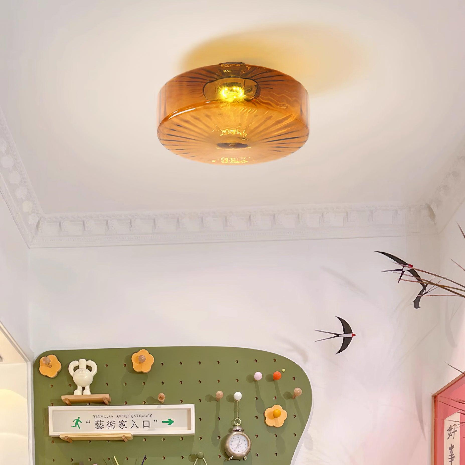 Ceiling Lamp Retro Bohemian Glass Shade with Sunray Pattern