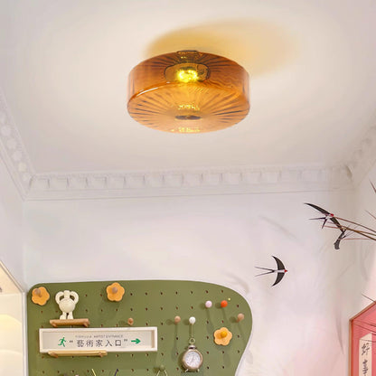 Ceiling Lamp Retro Bohemian Glass Shade with Sunray Pattern