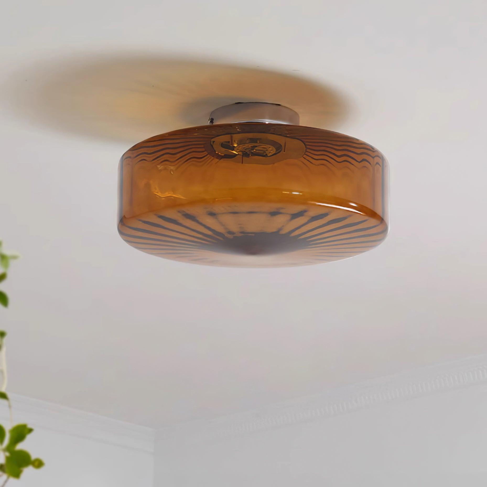 Ceiling Lamp Retro Bohemian Glass Shade with Sunray Pattern