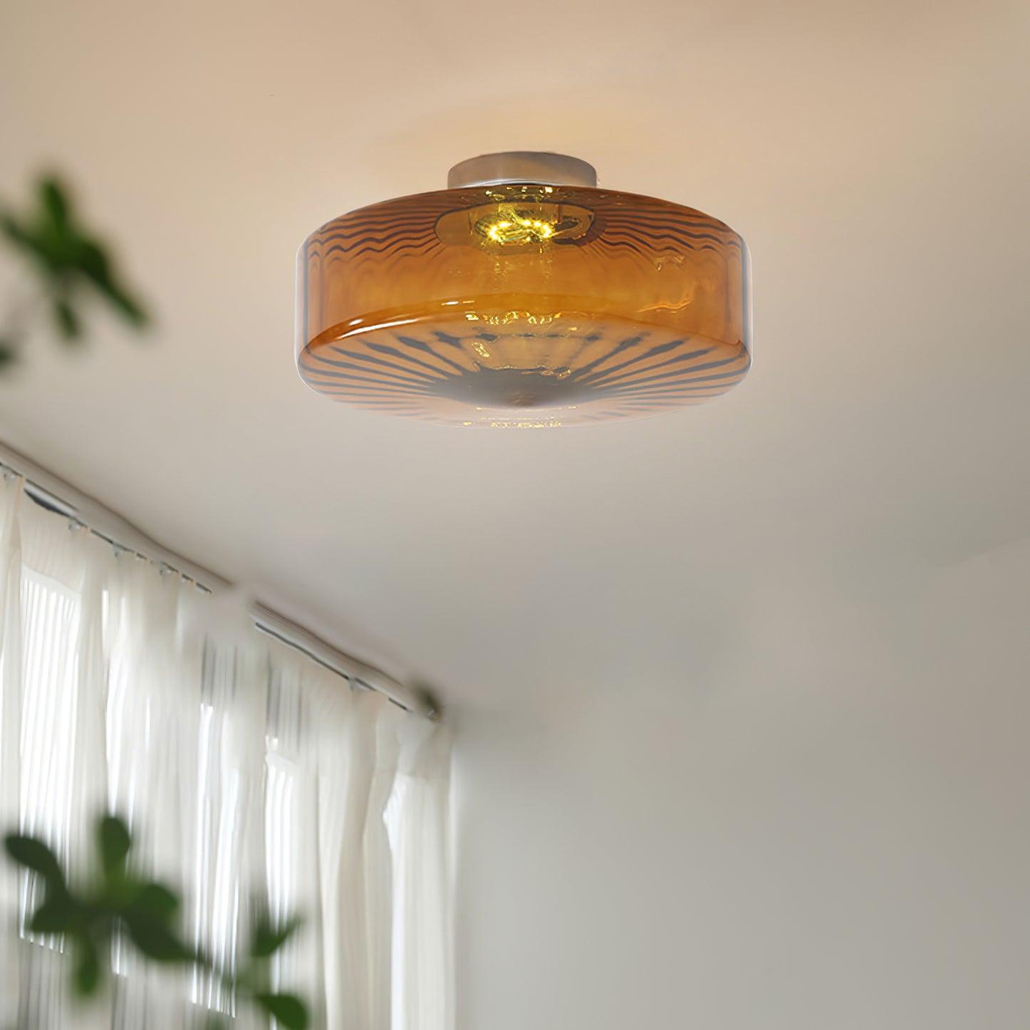 Ceiling Lamp Retro Bohemian Glass Shade with Sunray Pattern