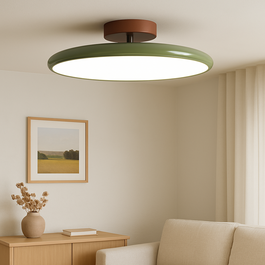 Ceiling Lamp Retro Round with Integrated LED and Low-Profile Disk Design
