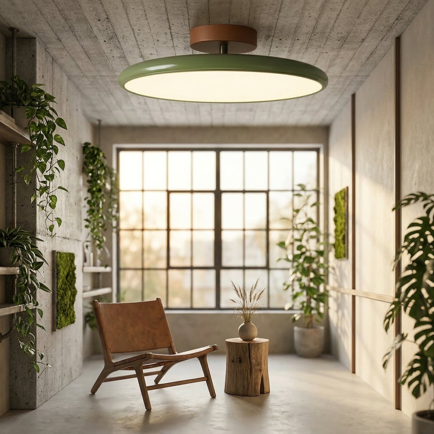Ceiling Lamp Retro Round with Integrated LED and Low-Profile Disk Design