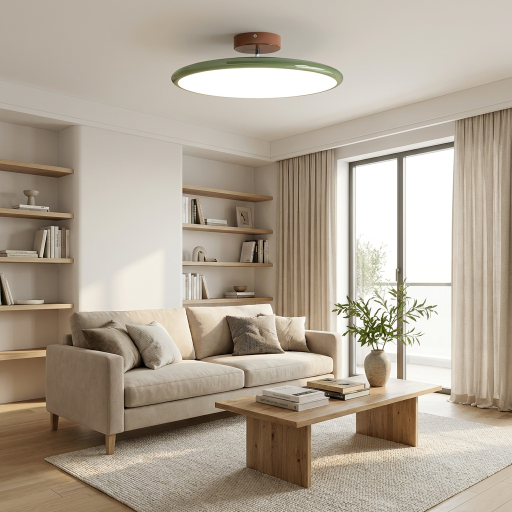 Ceiling Lamp Retro Round with Integrated LED and Low-Profile Disk Design