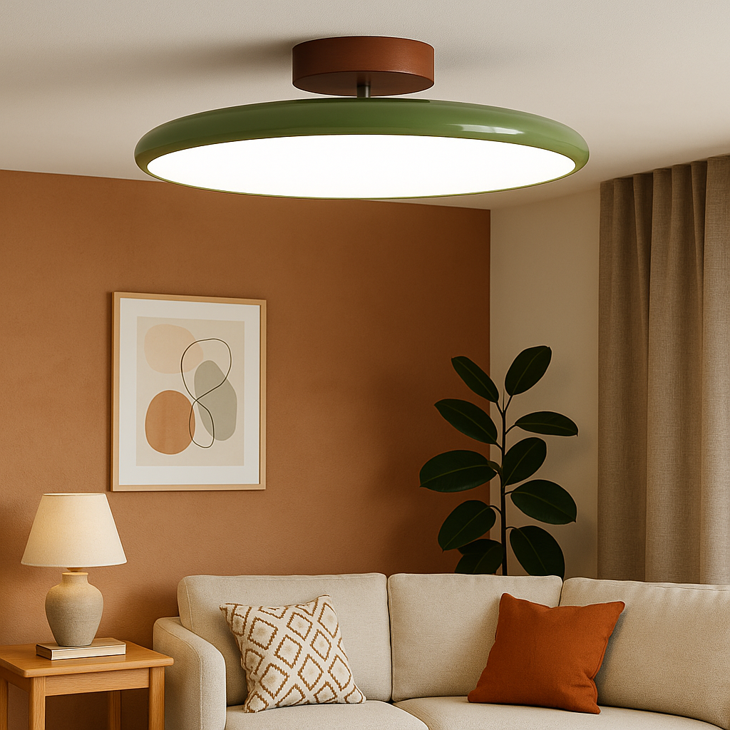 Ceiling Lamp Retro Round with Integrated LED and Low-Profile Disk Design