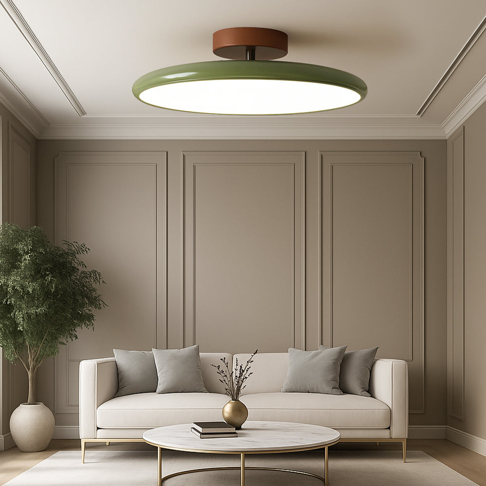 Ceiling Lamp Retro Round with Integrated LED and Low-Profile Disk Design
