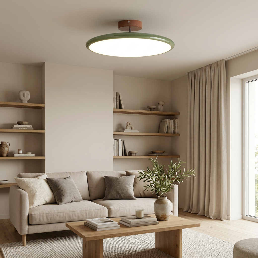 Ceiling Lamp Retro Round with Integrated LED and Low-Profile Disk Design