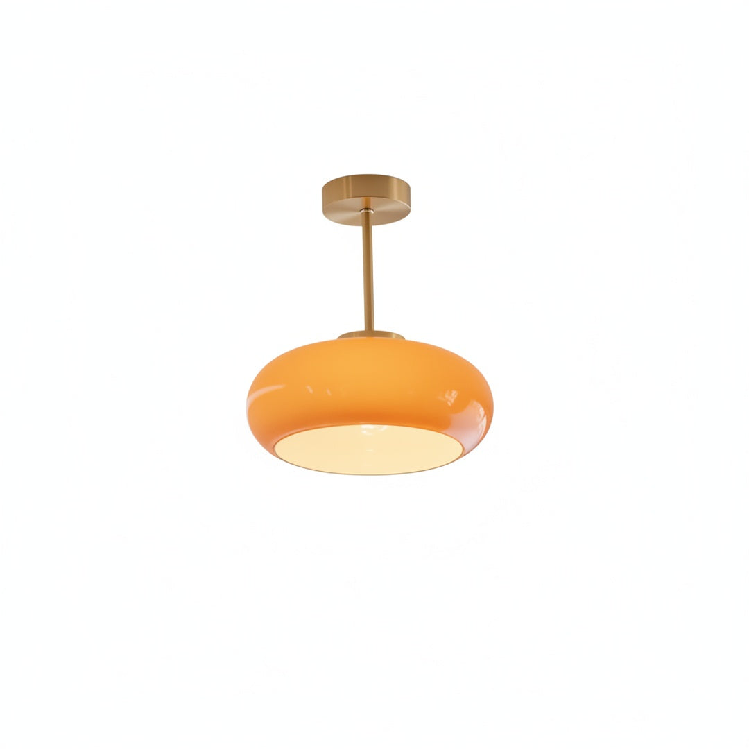 Ceiling Lamp Retro with Rounded Glass Shade and Brass Stem