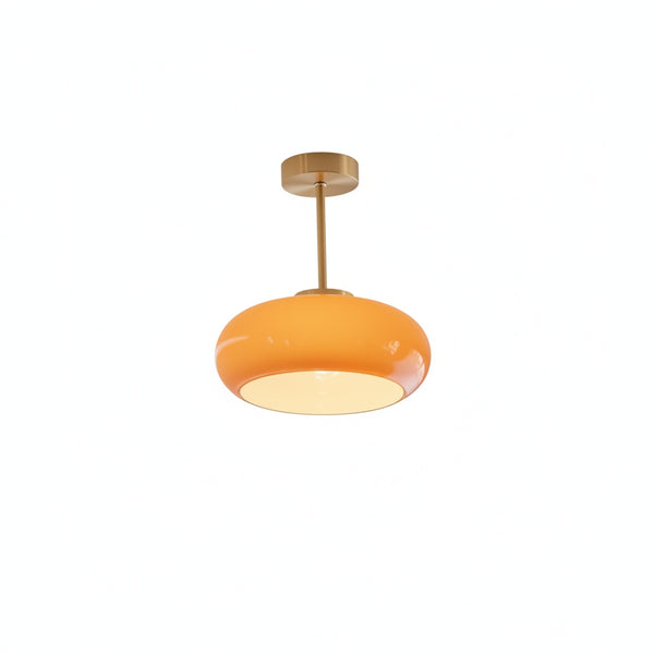 Ceiling Lamp Retro with Rounded Glass Shade and Brass Stem