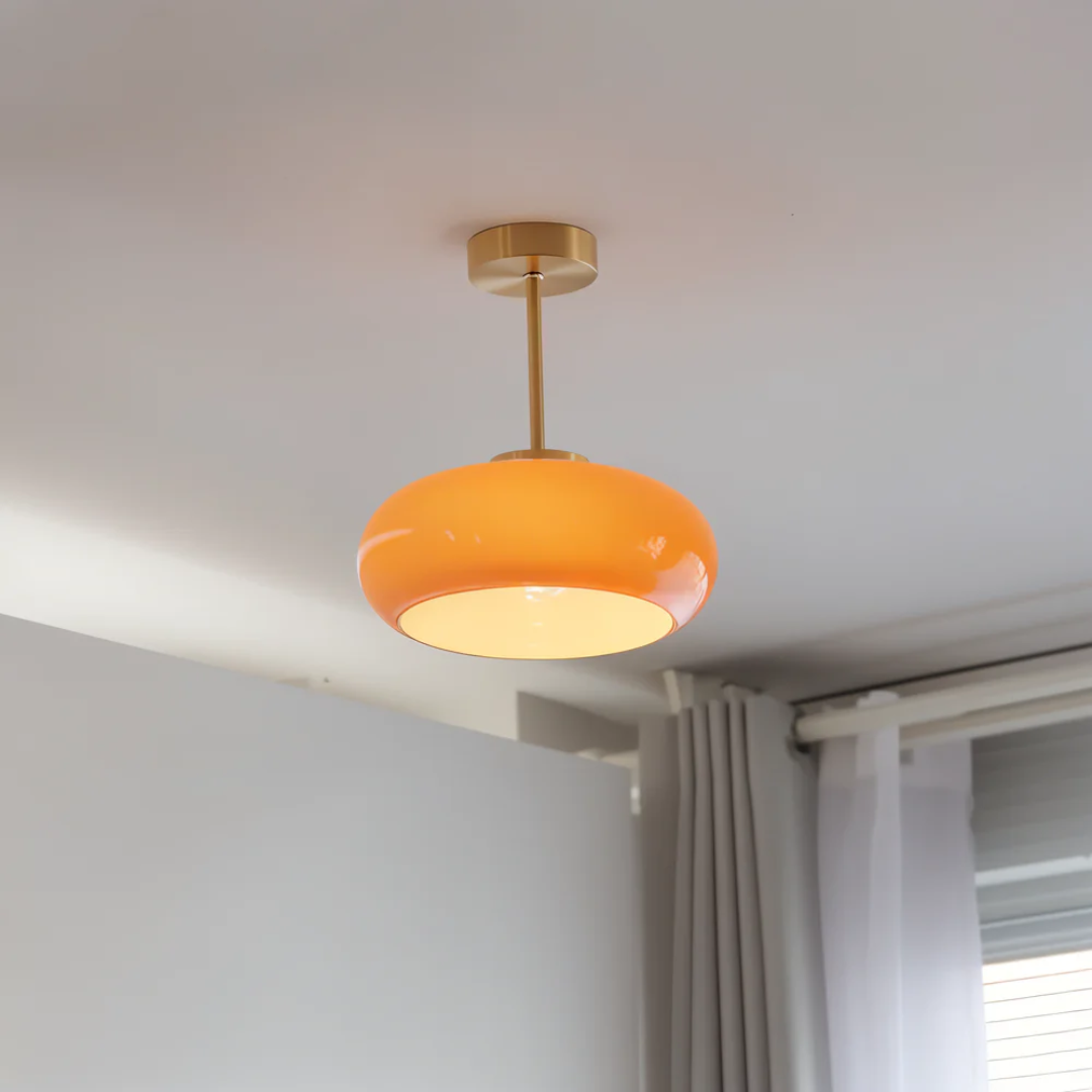 Ceiling Lamp Retro with Rounded Glass Shade and Brass Stem