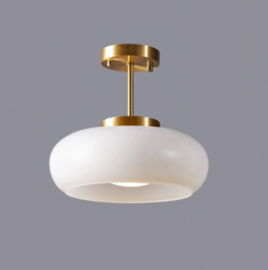 Ceiling Lamp Retro with Rounded Glass Shade and Brass Stem