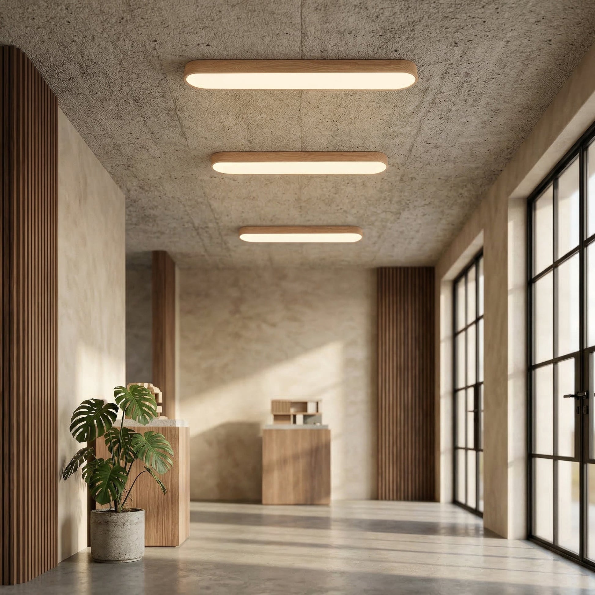 Ceiling Lamp Scandinavian LED Flush Mount with Wood-Grain Finish and Rounded Oblong Shape