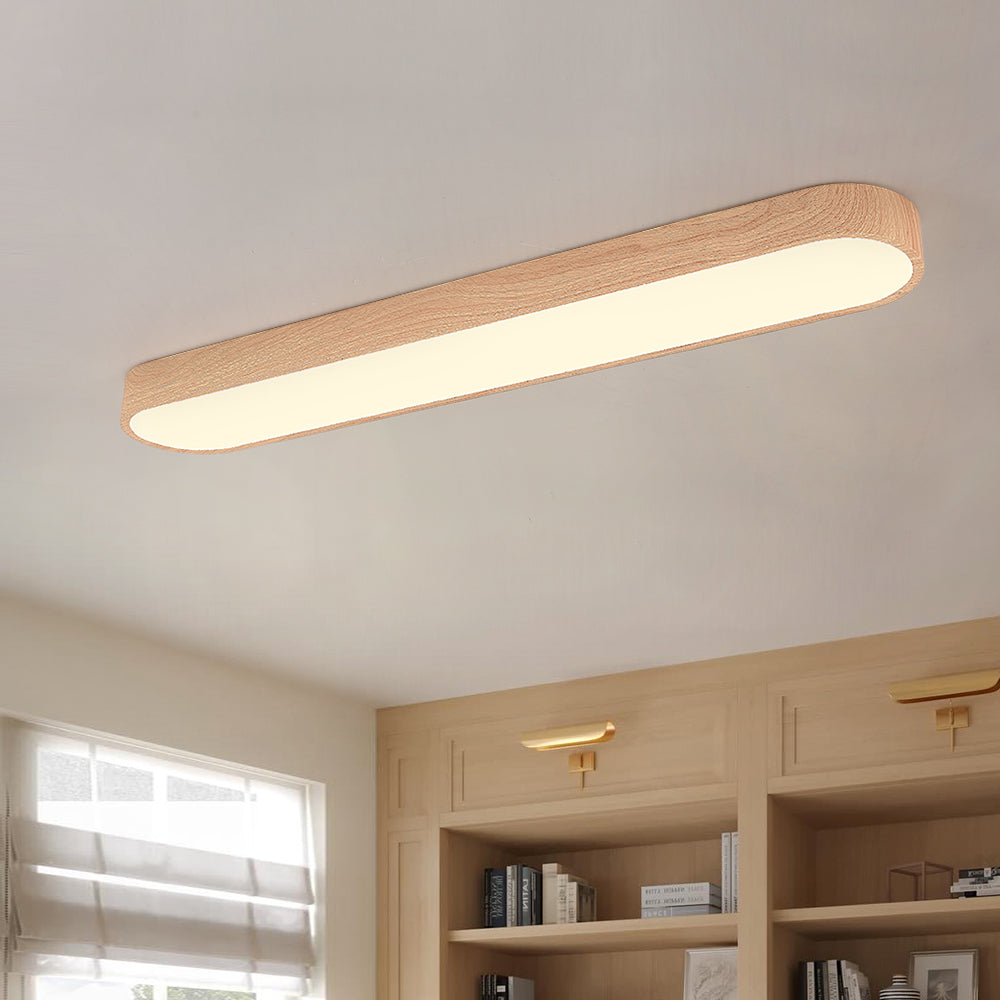 Ceiling Lamp Scandinavian LED Flush Mount with Wood-Grain Finish and Rounded Oblong Shape