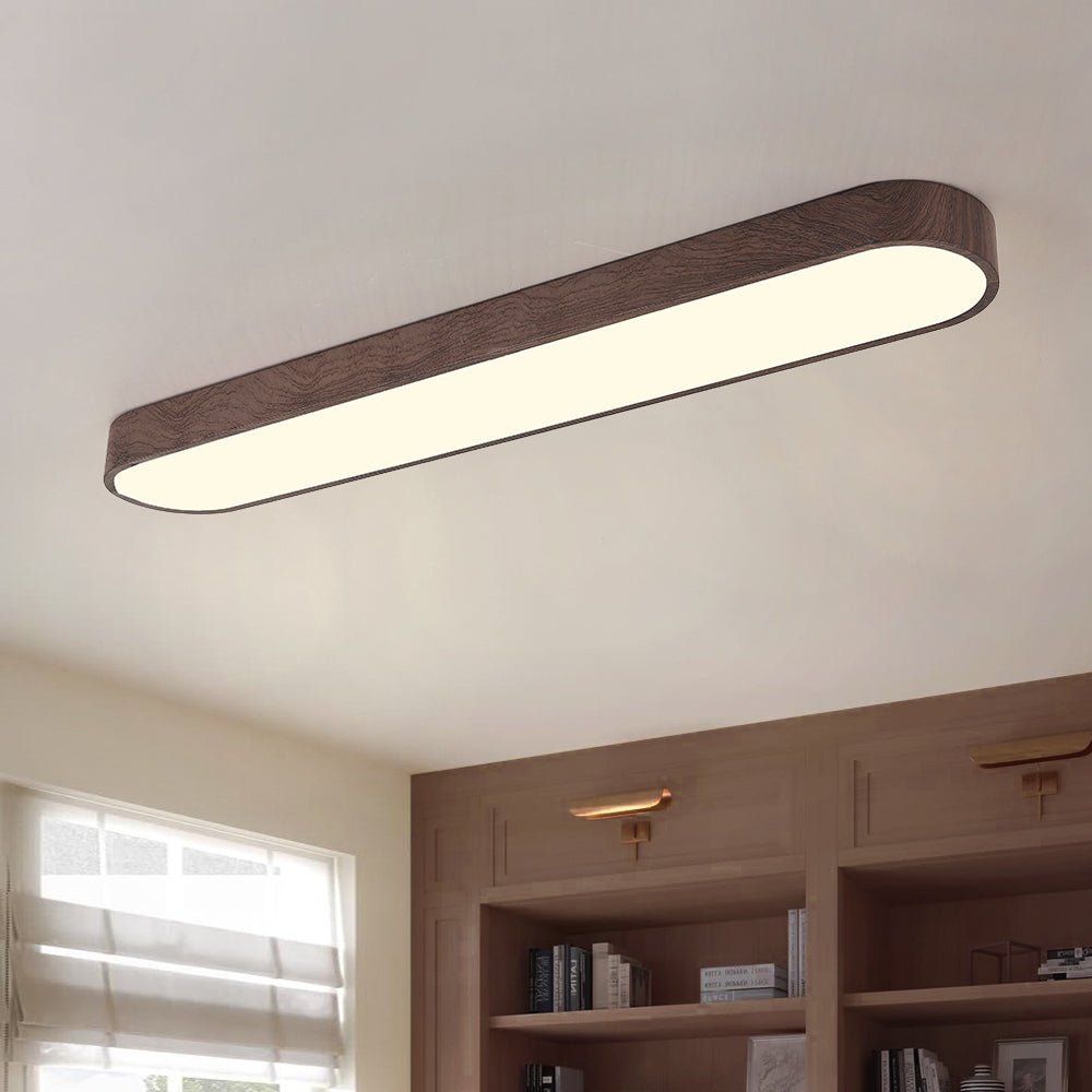 Ceiling Lamp Scandinavian LED Flush Mount with Wood-Grain Finish and Rounded Oblong Shape