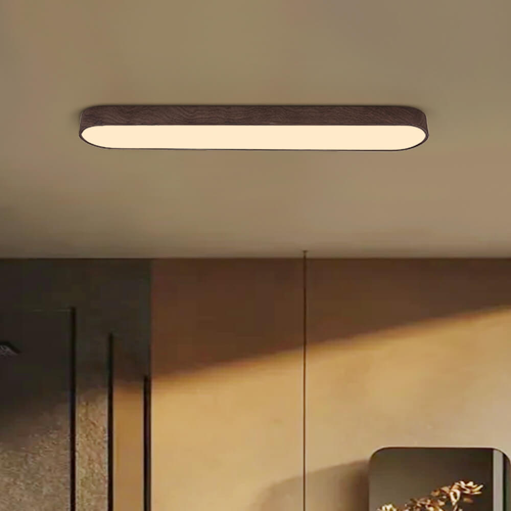 Ceiling Lamp Scandinavian LED Flush Mount with Wood-Grain Finish and Rounded Oblong Shape