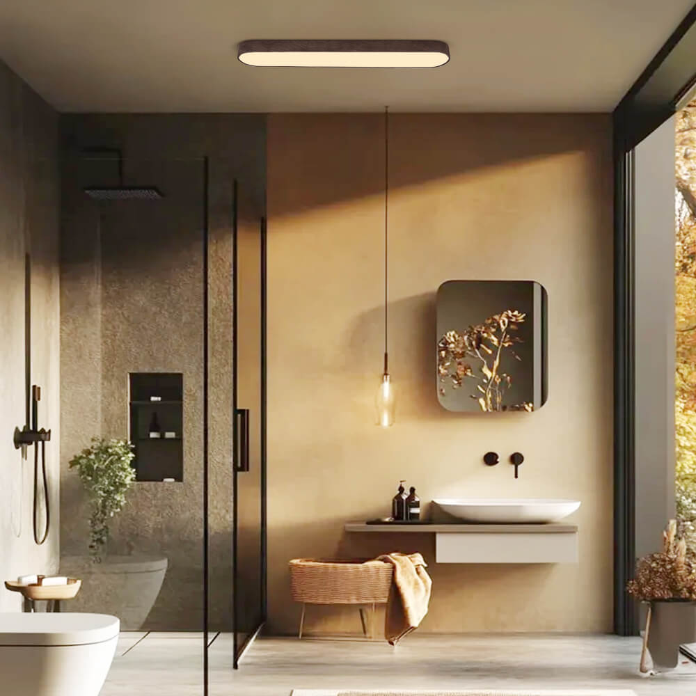 Ceiling Lamp Scandinavian LED Flush Mount with Wood-Grain Finish and Rounded Oblong Shape