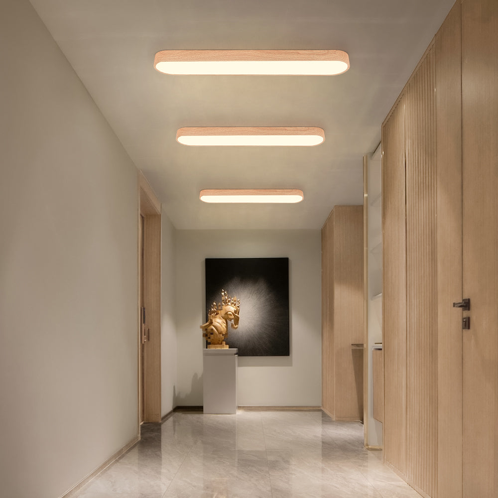 Ceiling Lamp Scandinavian LED Flush Mount with Wood-Grain Finish and Rounded Oblong Shape