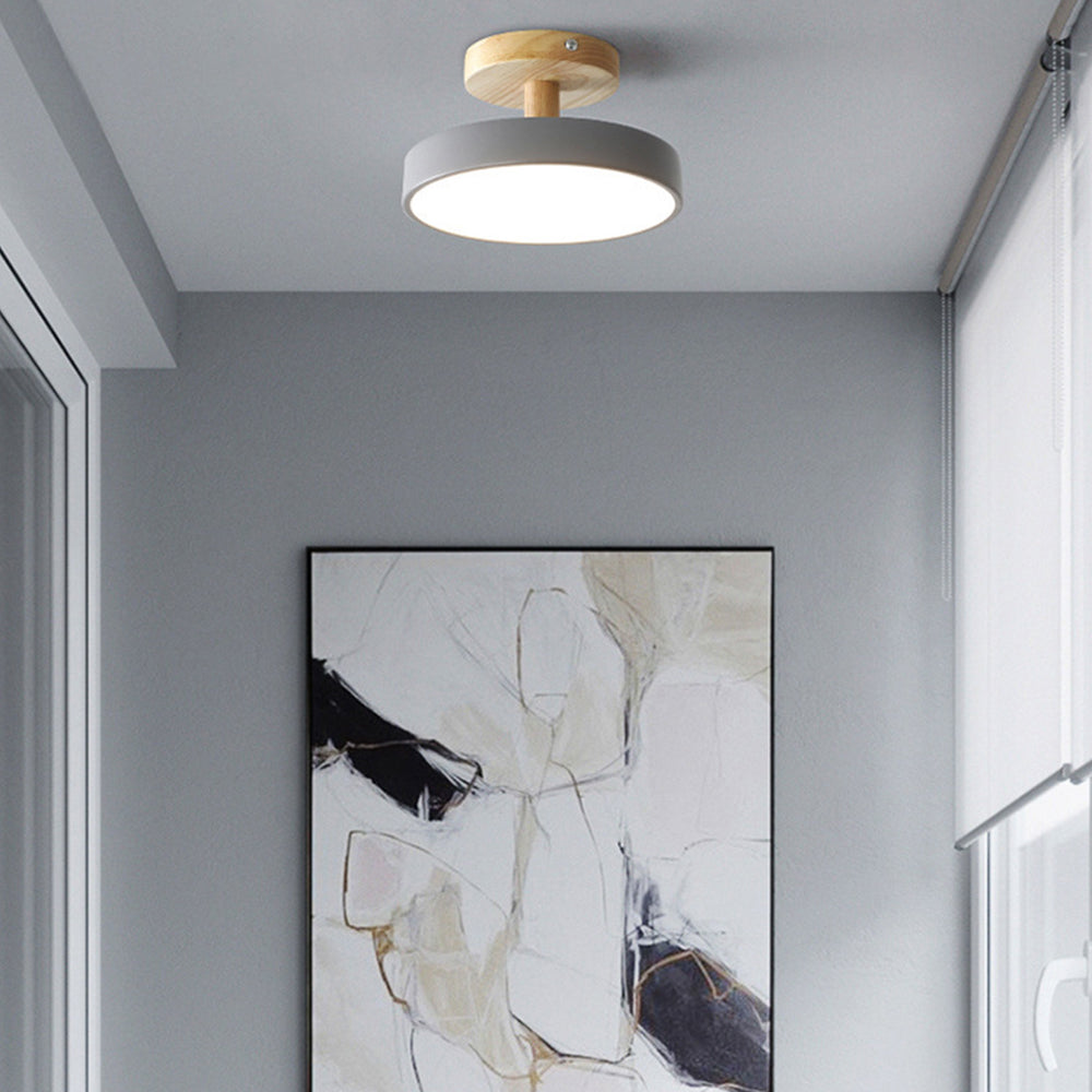 Ceiling Lamp Scandinavian Round Flush Mount with Wood Canopy and Integrated LED