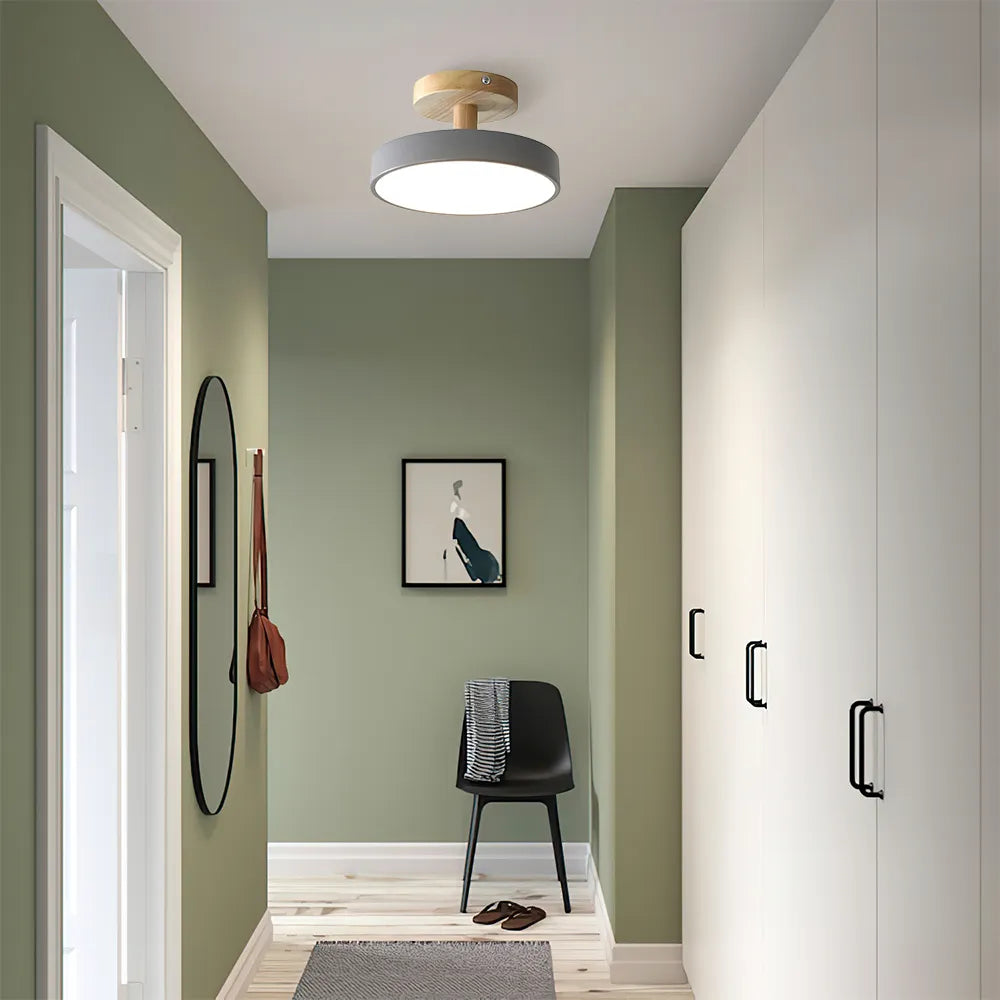 Ceiling Lamp Scandinavian Round Flush Mount with Wood Canopy and Integrated LED