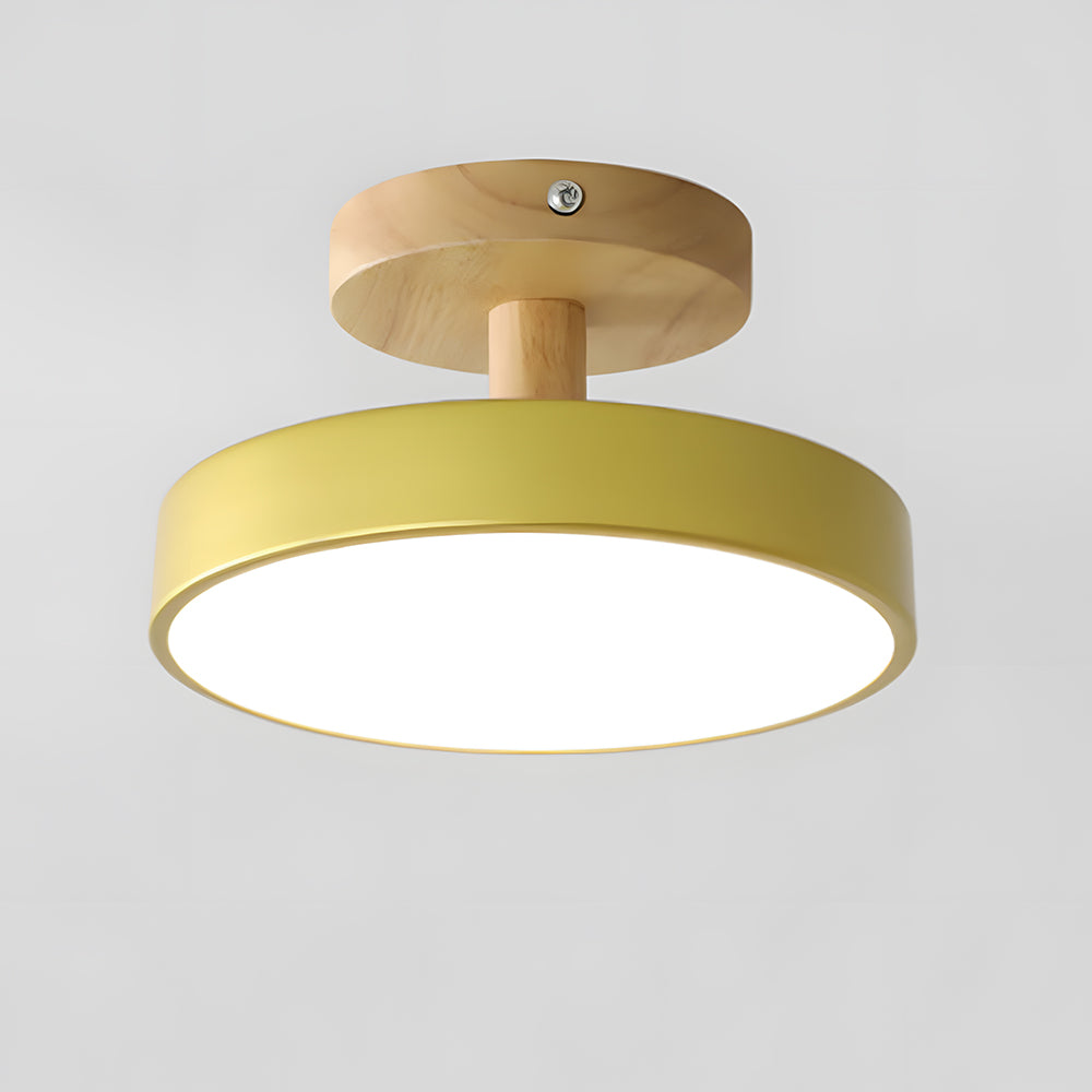 Ceiling Lamp Scandinavian Round Flush Mount with Wood Canopy and Integrated LED