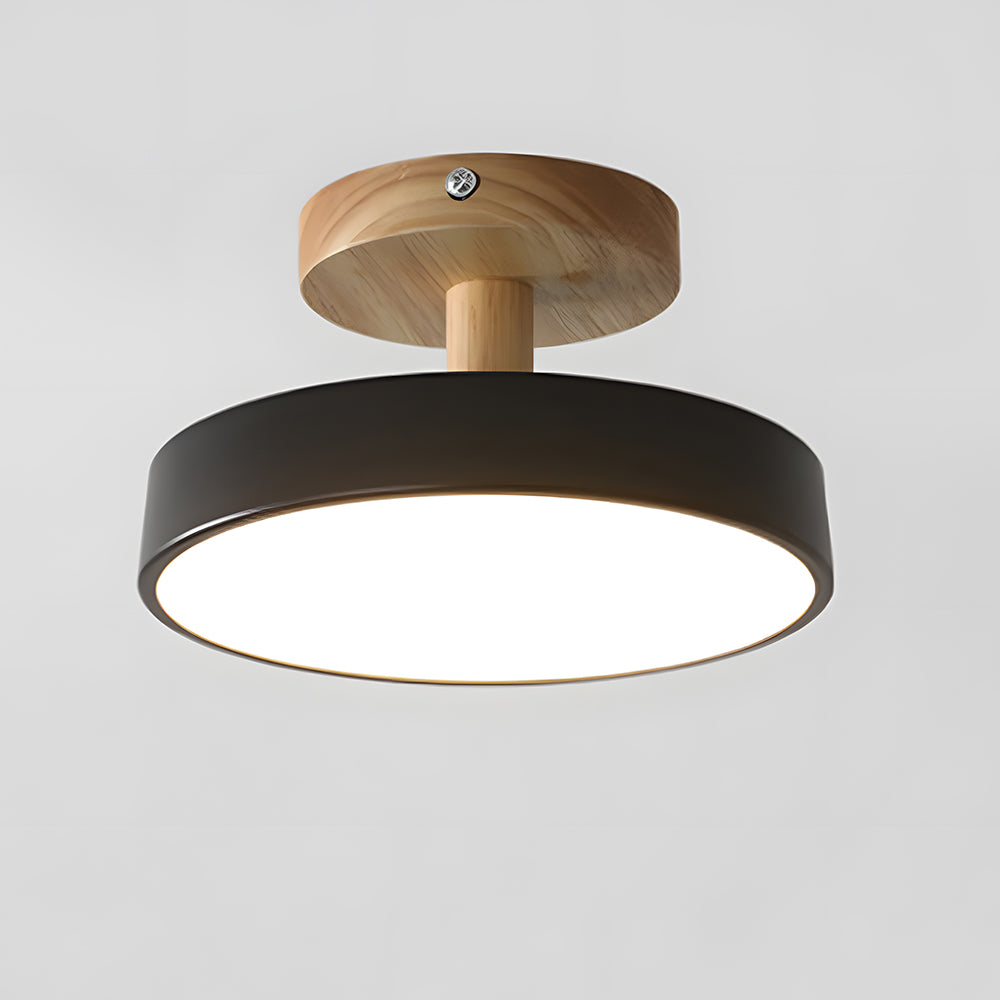 Ceiling Lamp Scandinavian Round Flush Mount with Wood Canopy and Integrated LED