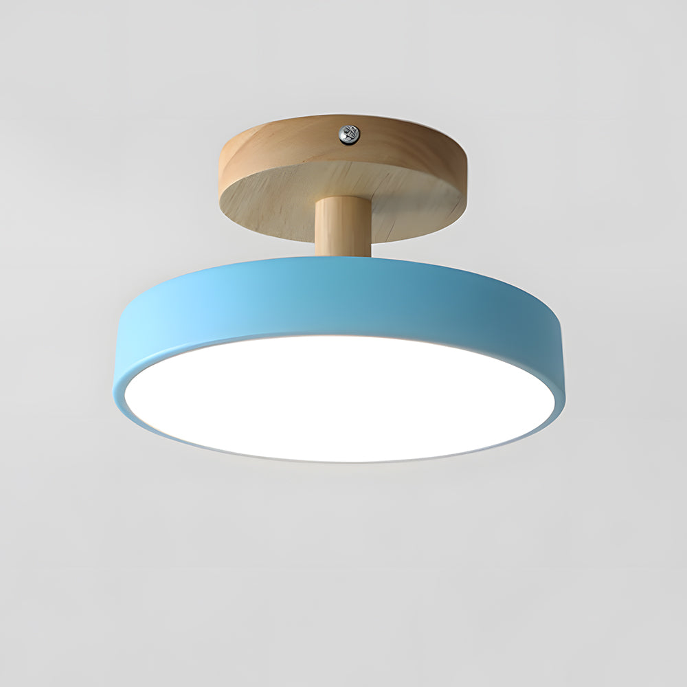 Ceiling Lamp Scandinavian Round Flush Mount with Wood Canopy and Integrated LED