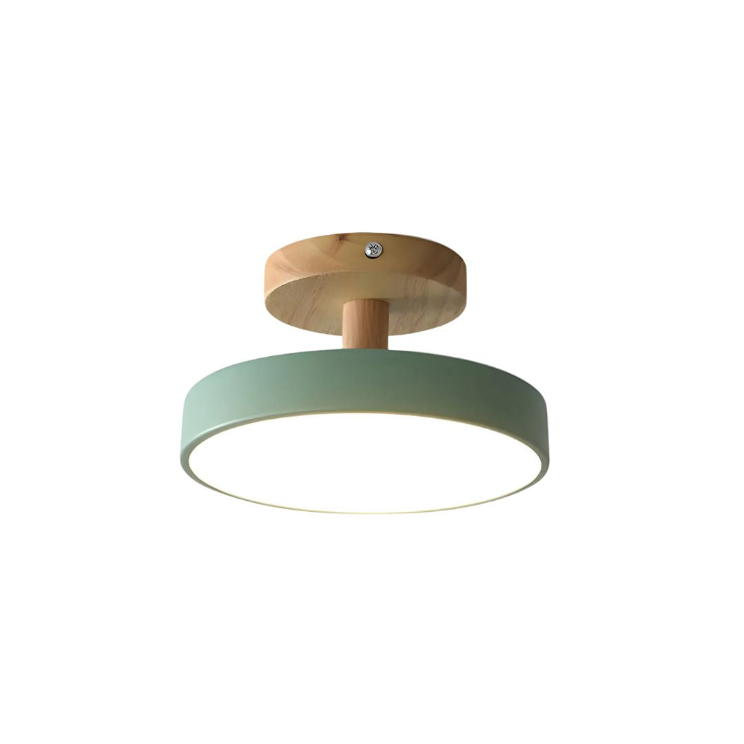 Ceiling Lamp Scandinavian Round Flush Mount with Wood Canopy and Integrated LED