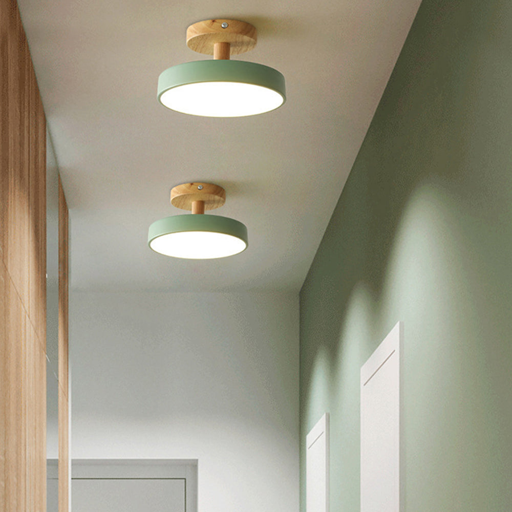 Ceiling Lamp Scandinavian Round Flush Mount with Wood Canopy and Integrated LED