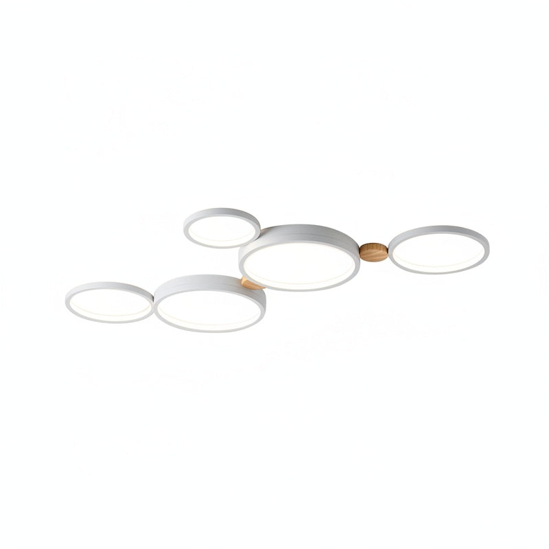 Ceiling Lamp Scandinavian with Linked Round Heads and Wood Accents