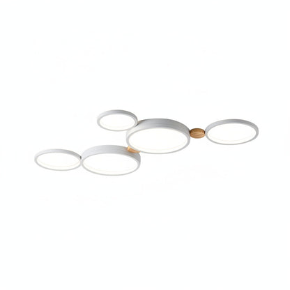 Ceiling Lamp Scandinavian with Linked Round Heads and Wood Accents