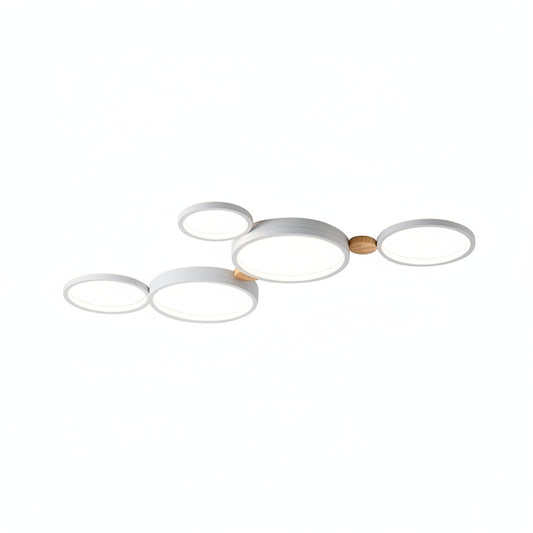Ceiling Lamp Scandinavian with Linked Round Heads and Wood Accents