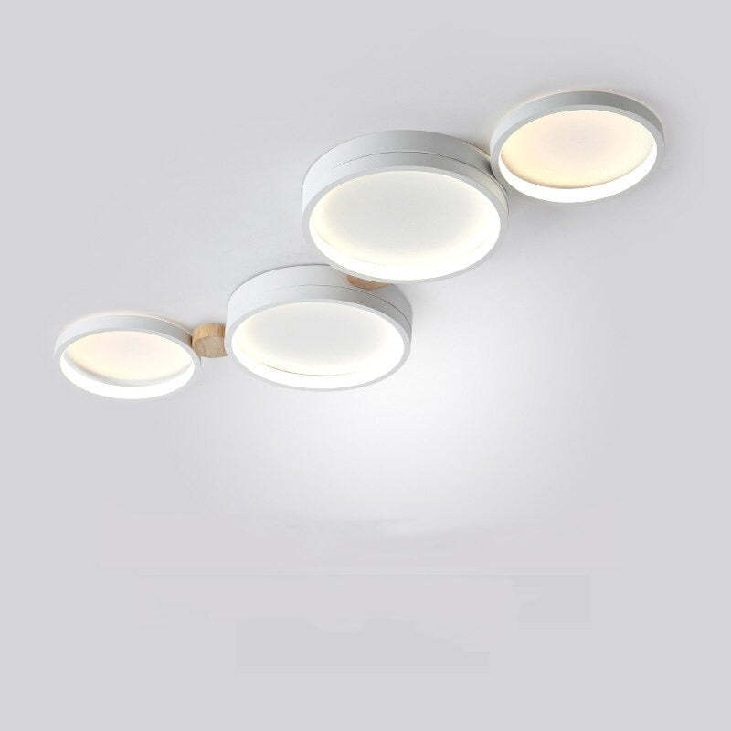 Ceiling Lamp Scandinavian with Linked Round Heads and Wood Accents