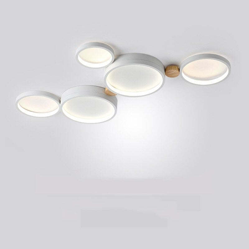 Ceiling Lamp Scandinavian with Linked Round Heads and Wood Accents