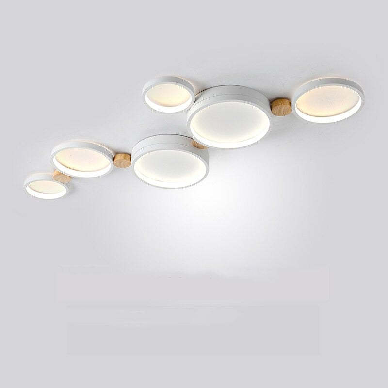 Ceiling Lamp Scandinavian with Linked Round Heads and Wood Accents
