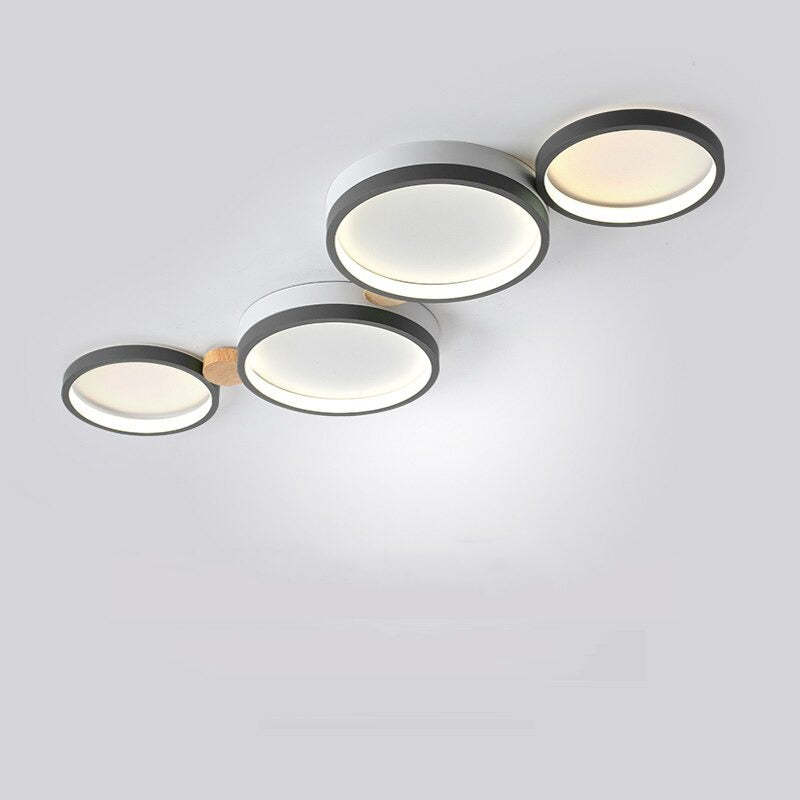 Ceiling Lamp Scandinavian with Linked Round Heads and Wood Accents