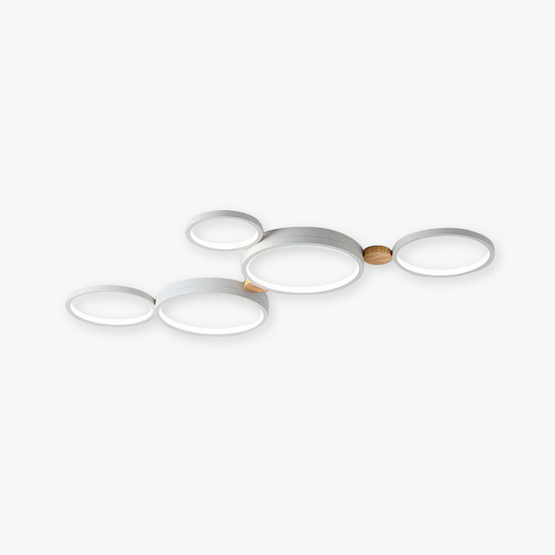 Ceiling Lamp Scandinavian with Linked Round Heads and Wood Accents