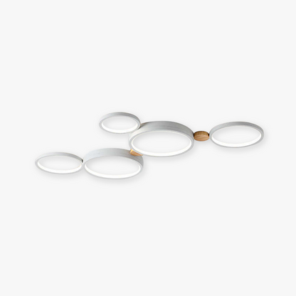 Ceiling Lamp Scandinavian with Linked Round Heads and Wood Accents