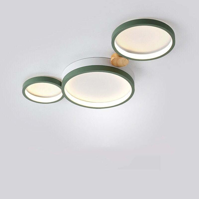 Ceiling Lamp Scandinavian with Linked Round Heads and Wood Accents
