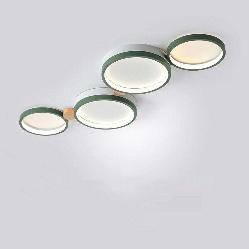 Ceiling Lamp Scandinavian with Linked Round Heads and Wood Accents