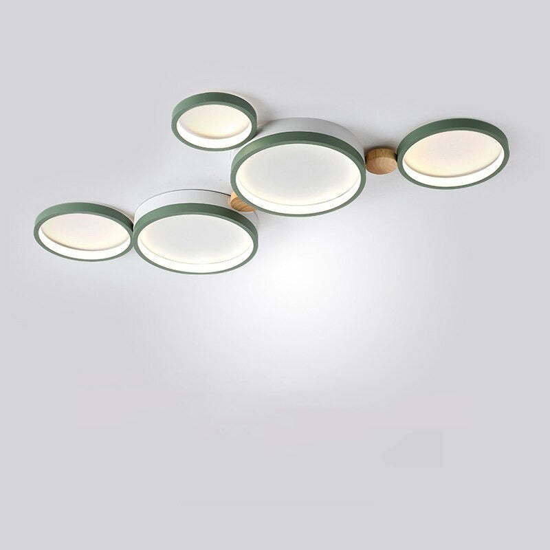 Ceiling Lamp Scandinavian with Linked Round Heads and Wood Accents