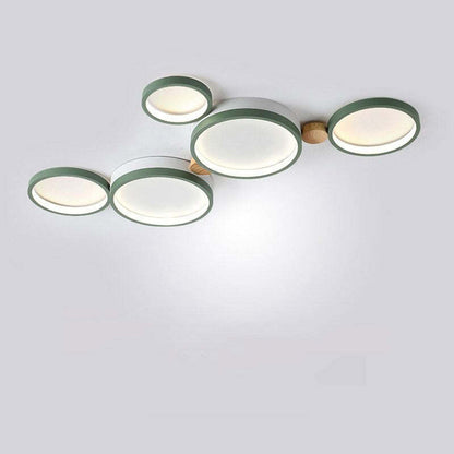 Ceiling Lamp Scandinavian with Linked Round Heads and Wood Accents