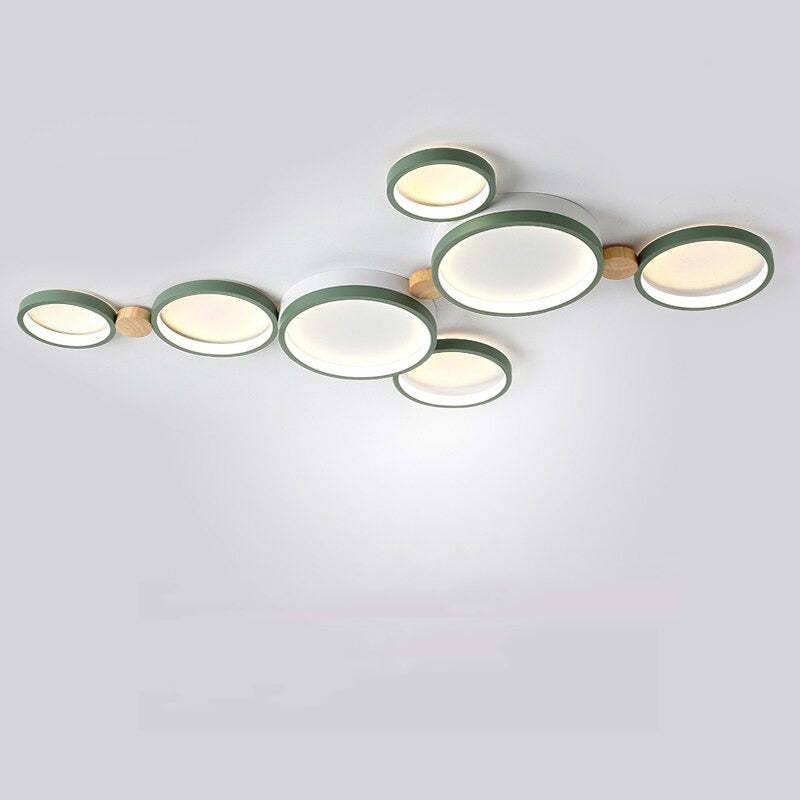 Ceiling Lamp Scandinavian with Linked Round Heads and Wood Accents