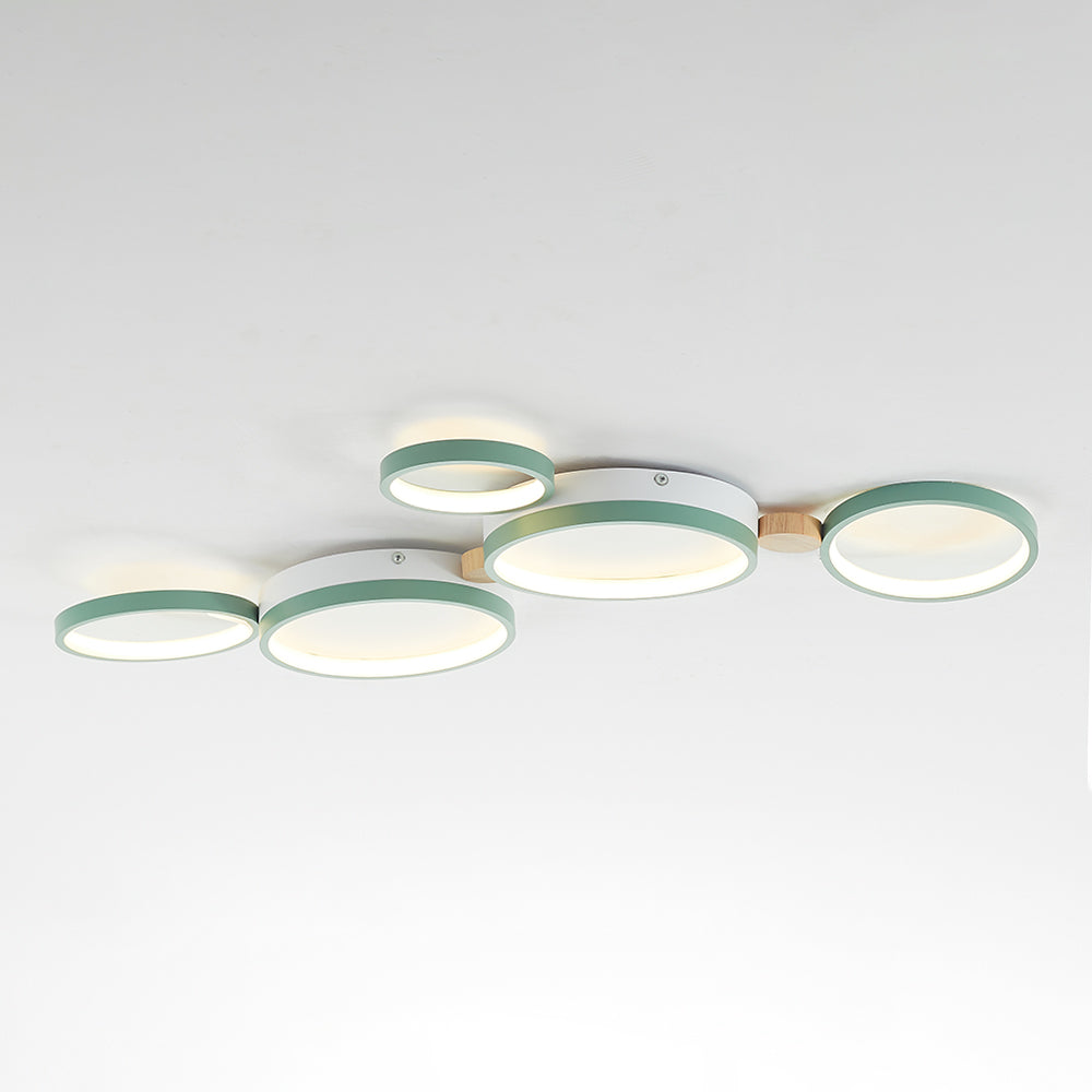 Ceiling Lamp Scandinavian with Linked Round Heads and Wood Accents