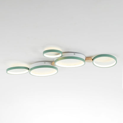 Ceiling Lamp Scandinavian with Linked Round Heads and Wood Accents