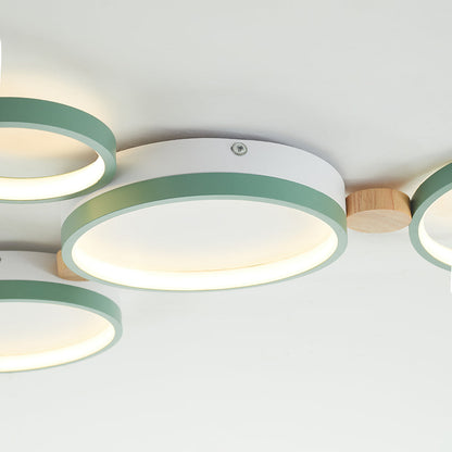 Ceiling Lamp Scandinavian with Linked Round Heads and Wood Accents