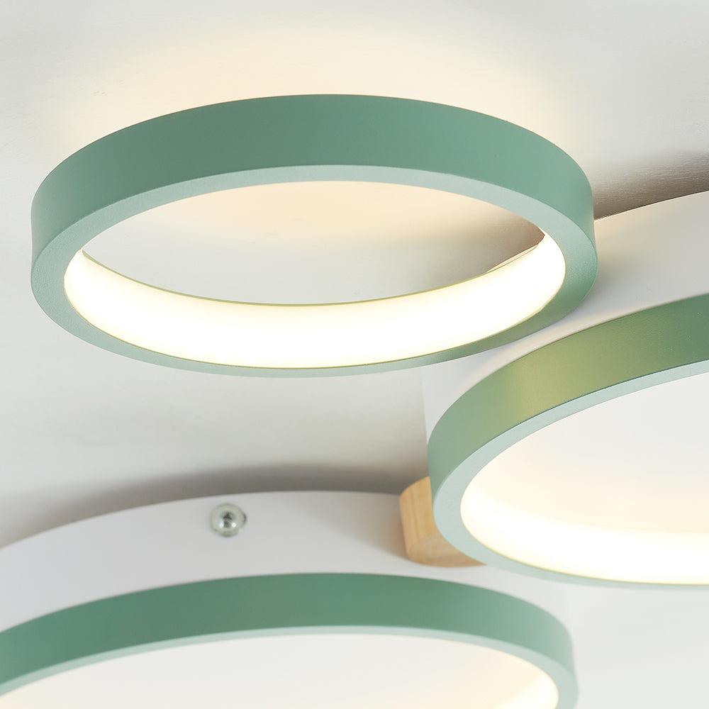 Ceiling Lamp Scandinavian with Linked Round Heads and Wood Accents