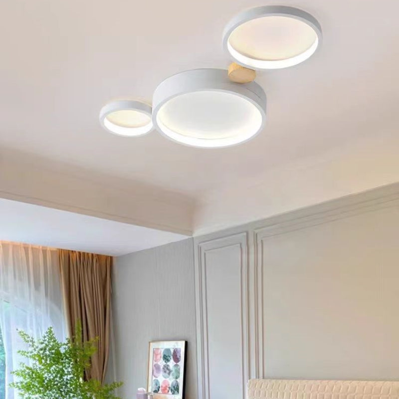 Ceiling Lamp Scandinavian with Linked Round Heads and Wood Accents