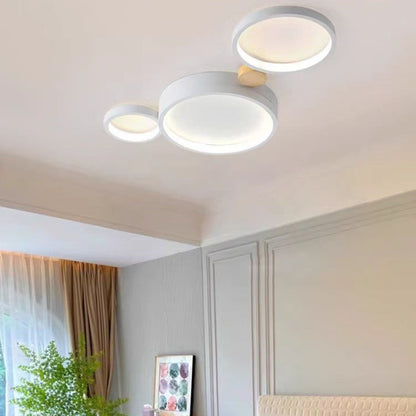 Ceiling Lamp Scandinavian with Linked Round Heads and Wood Accents