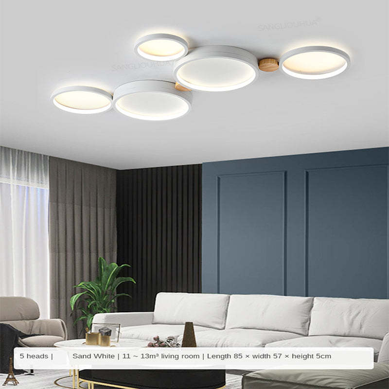 Ceiling Lamp Scandinavian with Linked Round Heads and Wood Accents